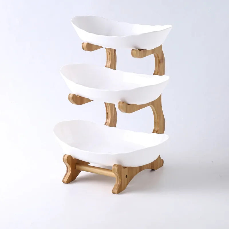 Axyaa 2/3 Layer Wooden Dinnerware Set - Partitioned Fruit Bowl, Candy Trays, Salad Bowl
