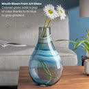 Axyaa Large Blue Glass Vase - Handmade 14" Tall Home Decor Centerpiece