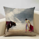 Axyaa Spain Bullfight Cushion Cover 45x45CM Linen Pillowcase
