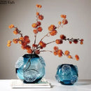 Blue Glazed Glass Vase Hydroponic Flower Pots by Axyaa - Modern Desk Decoration