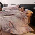 Axyaa Flower Print Velvet Bedding Set: Duvet Cover, Flat Sheet, Pillowcase
