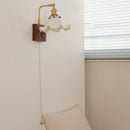 Axyaa Brass Flower LED Wall Lamp, Vintage Style, Wooden Base, E27 Bulb