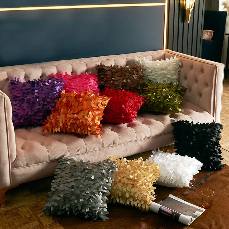 Axyaa Soft Leaf Satin Sofa Cushion Cover for Wedding Party Decoration