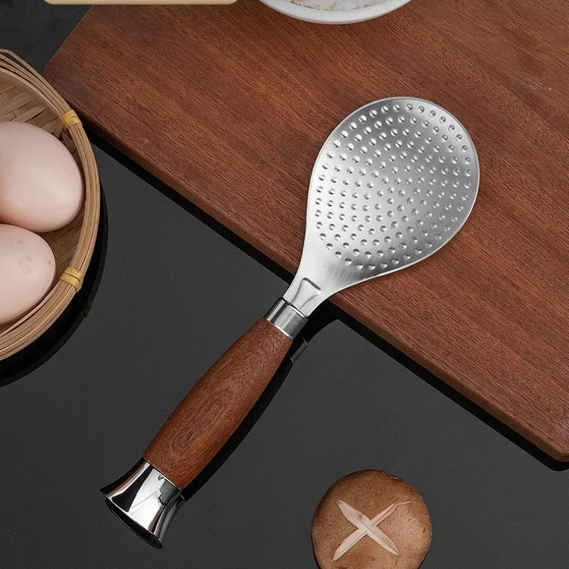 Axyaa Stainless Steel Rice Scoop with Wooden Handle - Non-Stick Kitchen Spatula