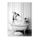 Nordic Elephant Giraffe Bathtub Wall Art Canvas by Axyaa