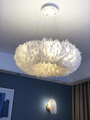 Axyaa Modern Donut Pendant Light: Stylish White Feather Lamp for Romantic Master Bedrooms