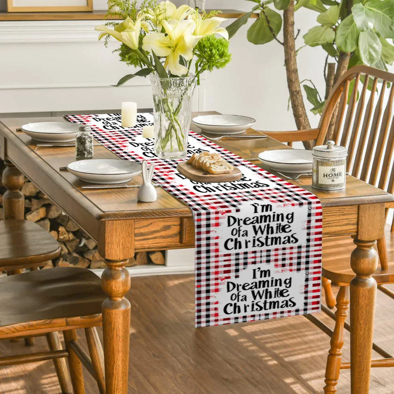 Axyaa Snow Fir Checkered Table Runner for Dining Room