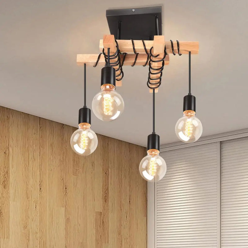 Axyaa Wood LED Chandelier Ceiling Lamp - Modern Living Room Dining Room Pendant Light