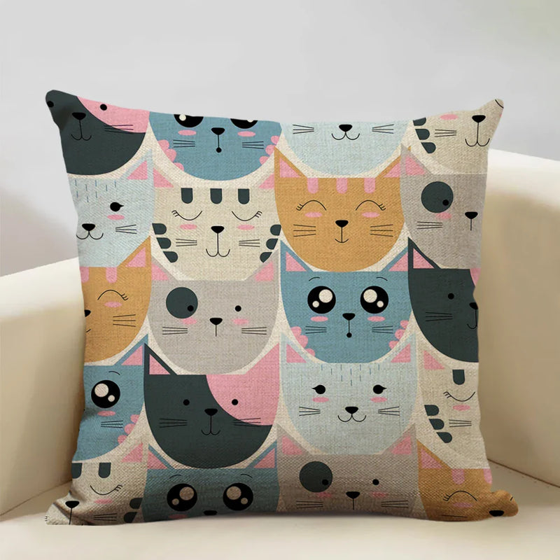 Axyaa Cat Pillow Case: 45x45cm Linen Decorative Cushion Cover for Home Decor
