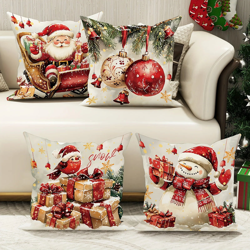 Axyaa Christmas Pillowcase: Santa Claus Snowman Bird Sofa Cushion Cover