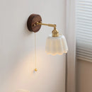 Axyaa Ceramic LED Wall Lights Wood Base Copper Rotate Bedside Lamp Sconce