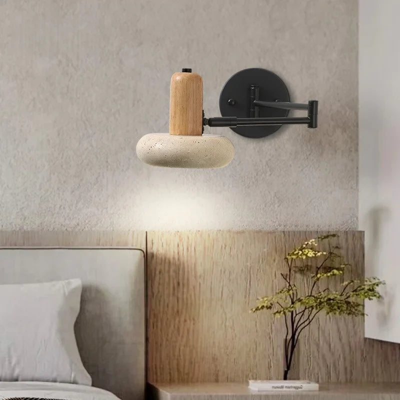Axyaa Nordic Minimalism LED Wall Sconce Yellow Travertine Pull Chain Switch