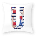 Axyaa Striped Alphabet Decorative Cushion Cover in Blue and White, 45x45cm