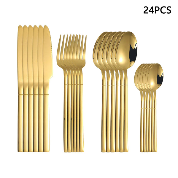 Axyaa Gold Stainless Steel Cutlery Set - Knife, Fork, Spoon - Home Restaurant Hotel Party