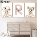 Nordic Elephant Lion Jungle Animals Nursery Canvas Print Set by Axyaa