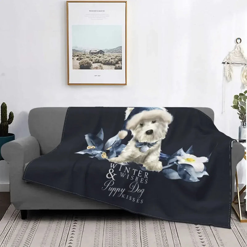 Axyaa Westie Dog Anatomy Flannel Blanket - Cozy Home Sofa Office Travel Throw