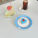 Axyaa Bright Blue Red Line Dining Plate: Elegant French Dish for Your Table