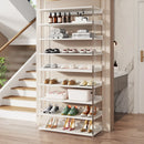 Axyaa 8-Tier Acrylic & Wood Shoe Rack: Modern Organizer Display Shelf for 24-32 Pairs