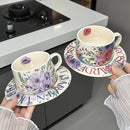 Axyaa Ceramic Latte Cups Set with Floral Pattern in Retro Glaze