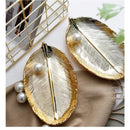 Axyaa Ceramic Leaf Jewelry Tray in Rose Gold and Silver