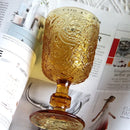 Axyaa Vintage Green Amber Embossed Wine Goblets Heavy Thick Glass Cup Set