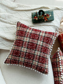 Axyaa Christmas Ball Plaid Pillow Cover 45x45cm - Soft Decorative Atmosphere Pillowcase
