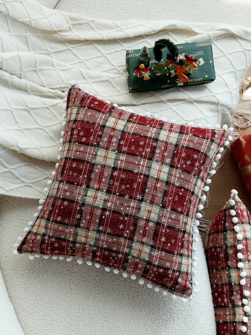 Axyaa Christmas Ball Plaid Pillow Cover 45x45cm - Soft Decorative Atmosphere Pillowcase