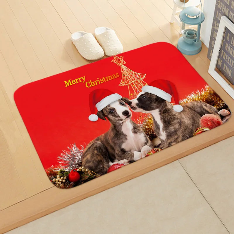 Axyaa Christmas Cat Dog Print Animal Door Mats Non-Slip Floor Home Decoration