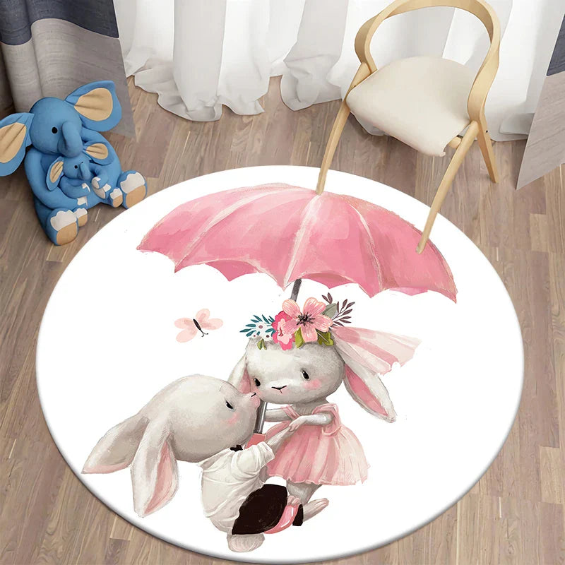 Round Rabbit Print Rug for Kids' Room | Axyaa's Cartoon Rabbit Mat