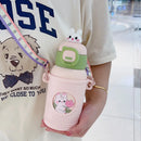 Axyaa Kids Stainless Steel Straw Water Cup - Cute Animal Doll Design