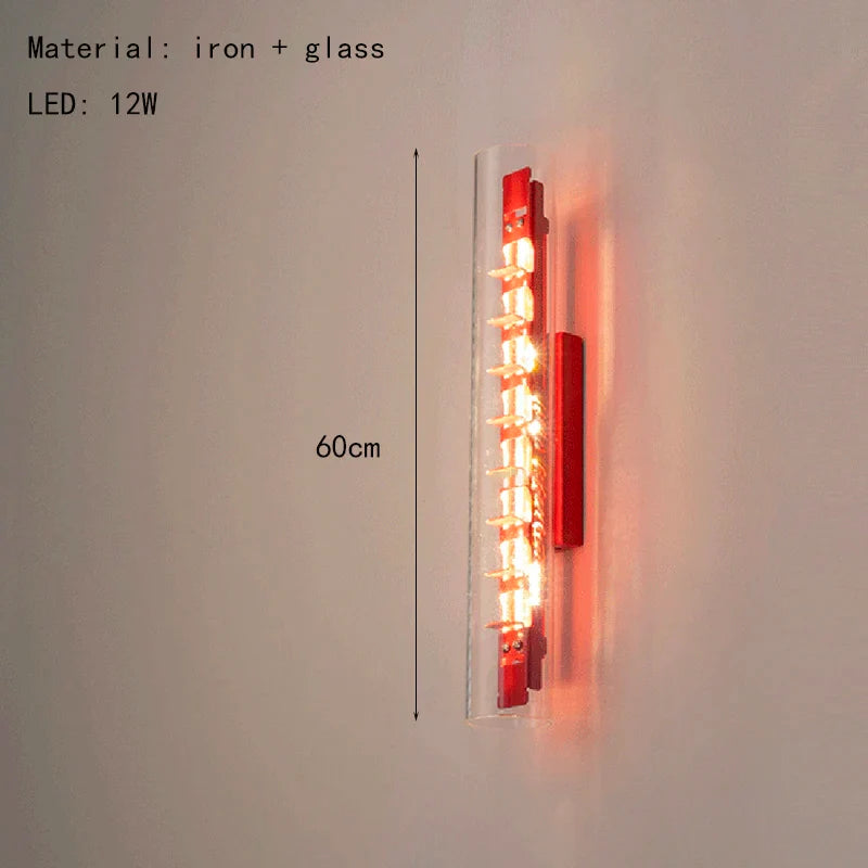 Axyaa Clear Glass Red Metal LED Wall Light for Indoor Spaces