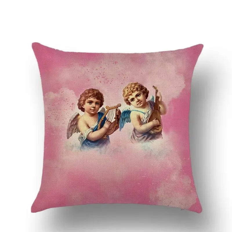 Axyaa Angel Baby Linen Cushion Cover - Home Decor, Sofa, Office, Christmas