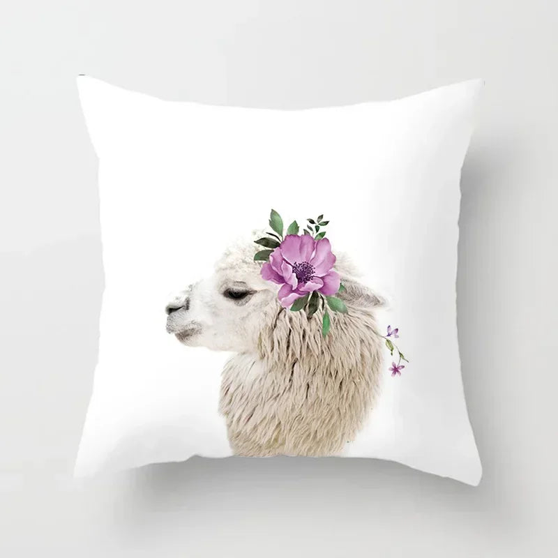 Cute Animals Print Decor Pillowcase by Axyaa - Pink Flower Theme