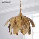 Axyaa Gold Leaves Chandelier: Small Pendant Lighting for Bedroom, Kitchen Island, Hallway