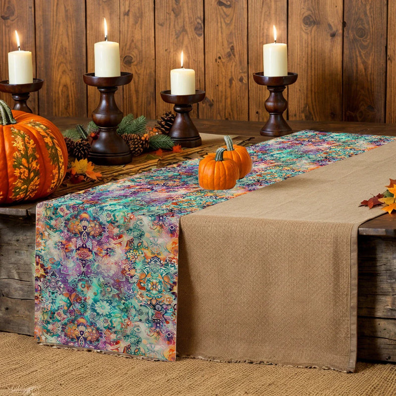Axyaa Watercolor Mandala Flower Lines Table Runner