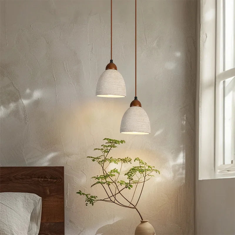 Axyaa LED Pendant Lights Modern Style Cement Wood Hanging Lamp