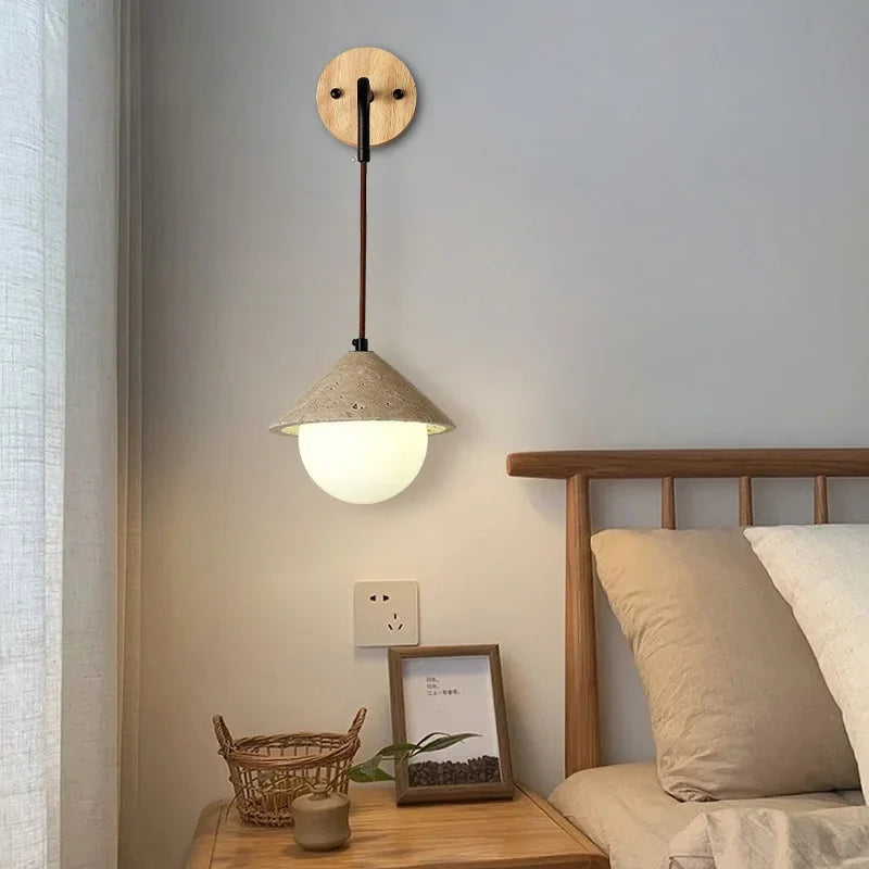 Axyaa Stone Glass LED Wall Light 70CM Adjustable Yellow Travertine Wabi Sabi Bedroom Lamp