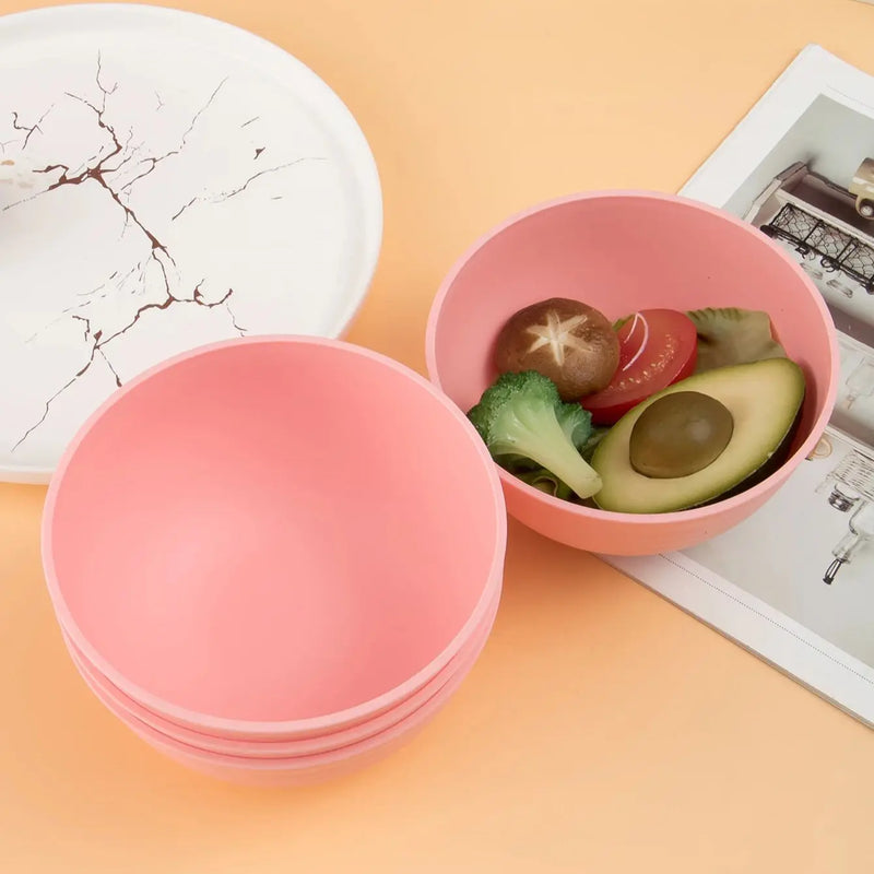 Axyaa Pink Plastic Cereal Bowls - Set of 4/6/8, Reusable for Home & Outdoor Dining