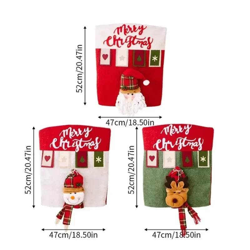 Axyaa Christmas Chair Cover Cartoon Santa Snowman Elk Festive Supplies