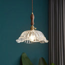 Axyaa Modern LED Pendant Light with Wood Handle & Clear Glass