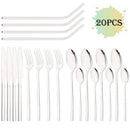 Axyaa 20-Piece Stainless Steel Gold Cutlery Set and Metal Straw Kit
