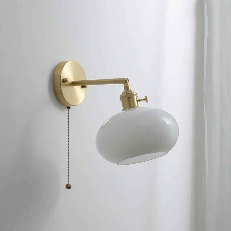 Axyaa Copper Glass LED Wall Lamps Pull Chain Switch Modern Stair Light Fixtures