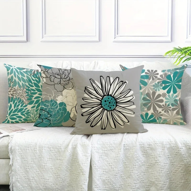 Axyaa Blue Gray Floral Pattern Printing Pillowcase - Fashionable Home Furnishing