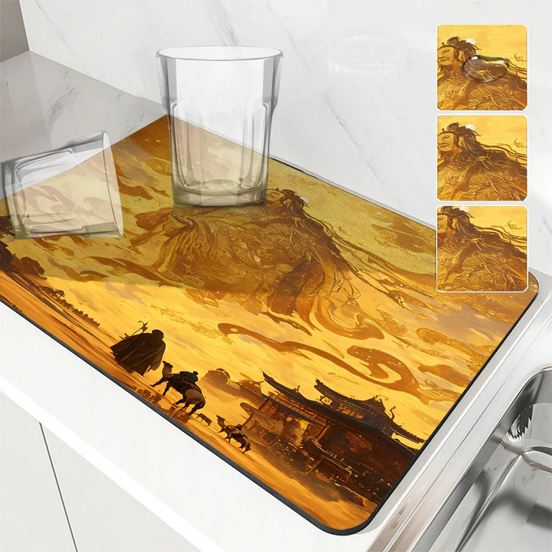 Axyaa Chinese Line Dry Coffee Mat: Absorbent & Anti-Slip Table Cup Drying Mats
