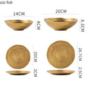 Axyaa Frosted Golden Ceramic Dinner Plate Steak Pasta Salad Dessert Bowl Molecular Cuisine Specialty Tableware.