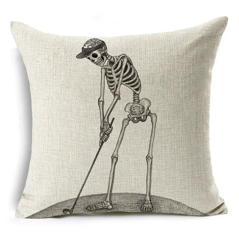 Axyaa Bone Cartoon Cushion Cover - Halloween Themed Decorative Pillow Case