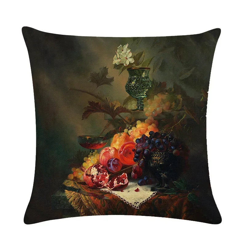 Axyaa Retro Oil Painting Linen Cushion Cover for Home Decor