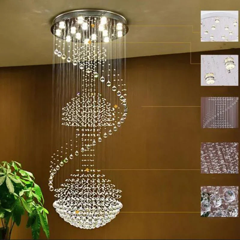 Axyaa Modern Crystal Spiral Chandelier, Luxury Rain Drop Flush Mount Ceiling Light for High Ceilings