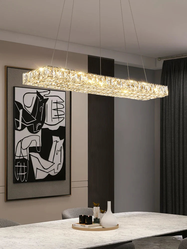 Axyaa Crystal LED Chandelier: Modern Art Decor Pendant Lighting for Living and Dining Rooms