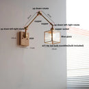 Axyaa Ash Wood LED Swing Arm Wall Lights with Pull Chain Switch & Blue Glass
